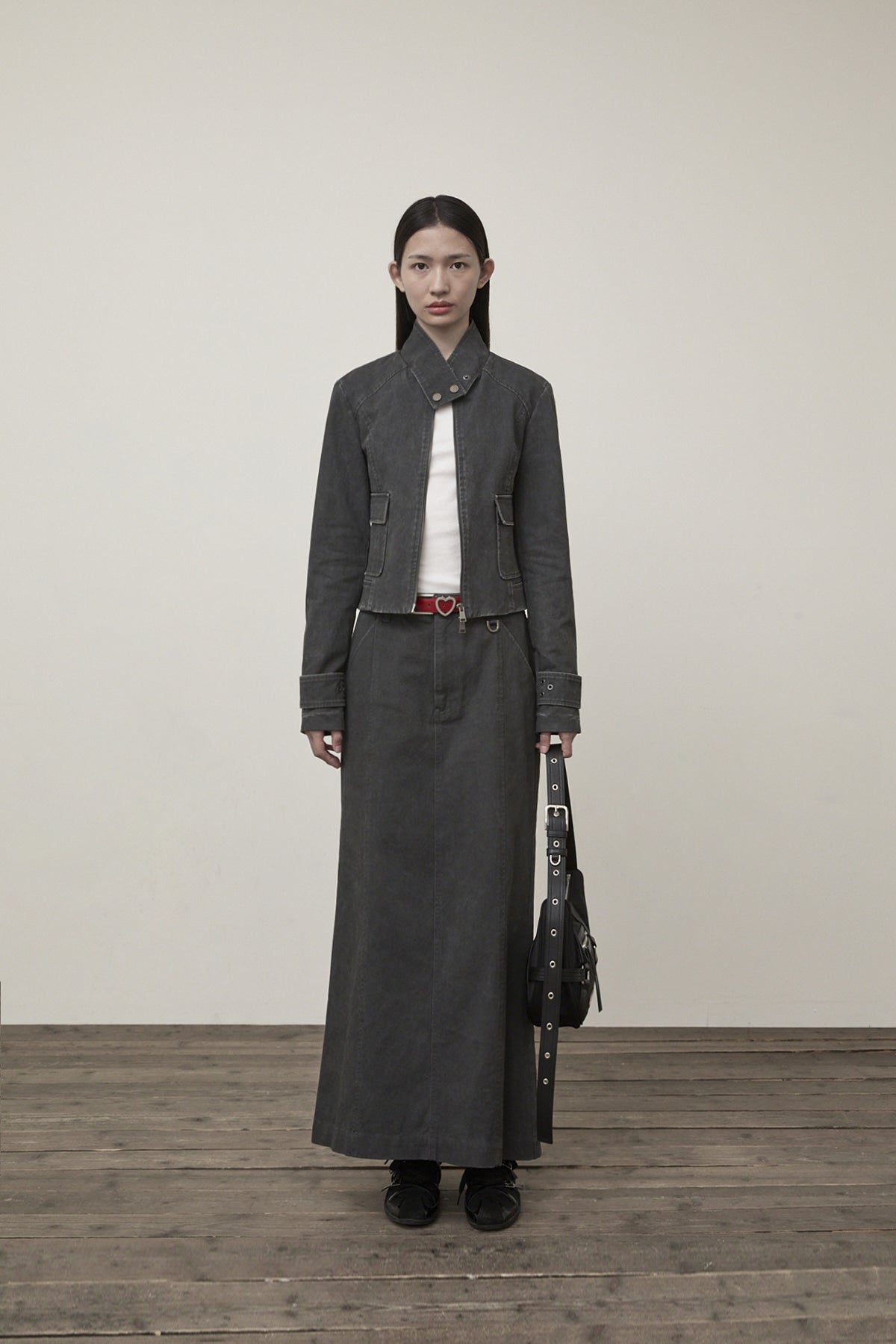 Matin Kim - Washed Slim Biker Jumper (Charcoal) product image 5 | TRAB K-Fashion Australia