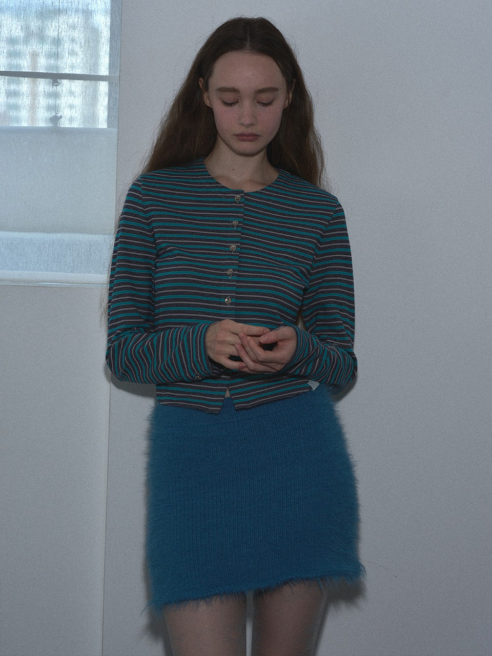 Margarin Fingers - Hairy Knit Mini Skirt (Blue) product image 1 | TRAB K-Fashion Australia