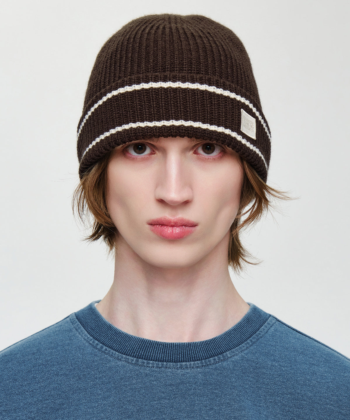 Marithe & Francois Girbaud - Micro Classic Logo Color Block Beanie (Brown) product image 4 | TRAB K-Fashion Australia