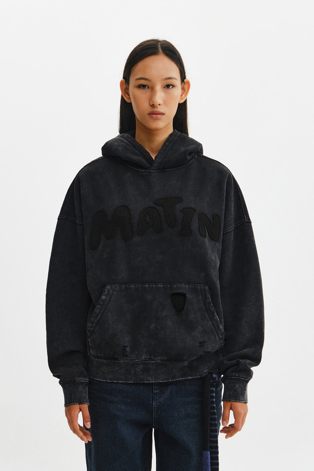 Matin Kim - Waffle Applique Logo Hood Top (Charcoal) product image 12 | TRAB K-Fashion Australia