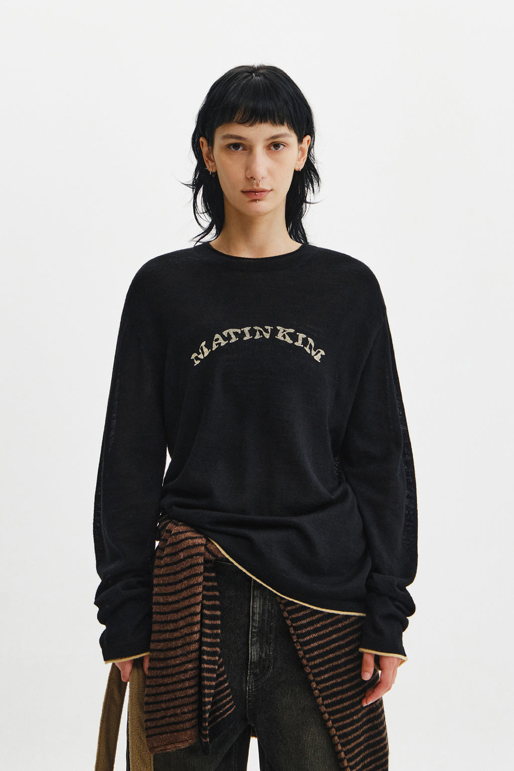 Matin Kim - Matin Sleeve Graphic Sheer Knit Pullover (Black) product image 7 | TRAB K-Fashion Australia