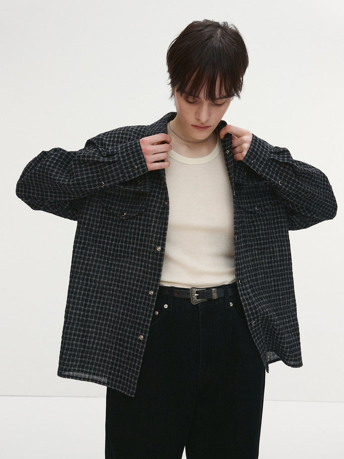 Tonywack - Checked Wool Western Shirt (Japanese Fabric) (Black/White) product image 4 | TRAB K-Fashion Australia