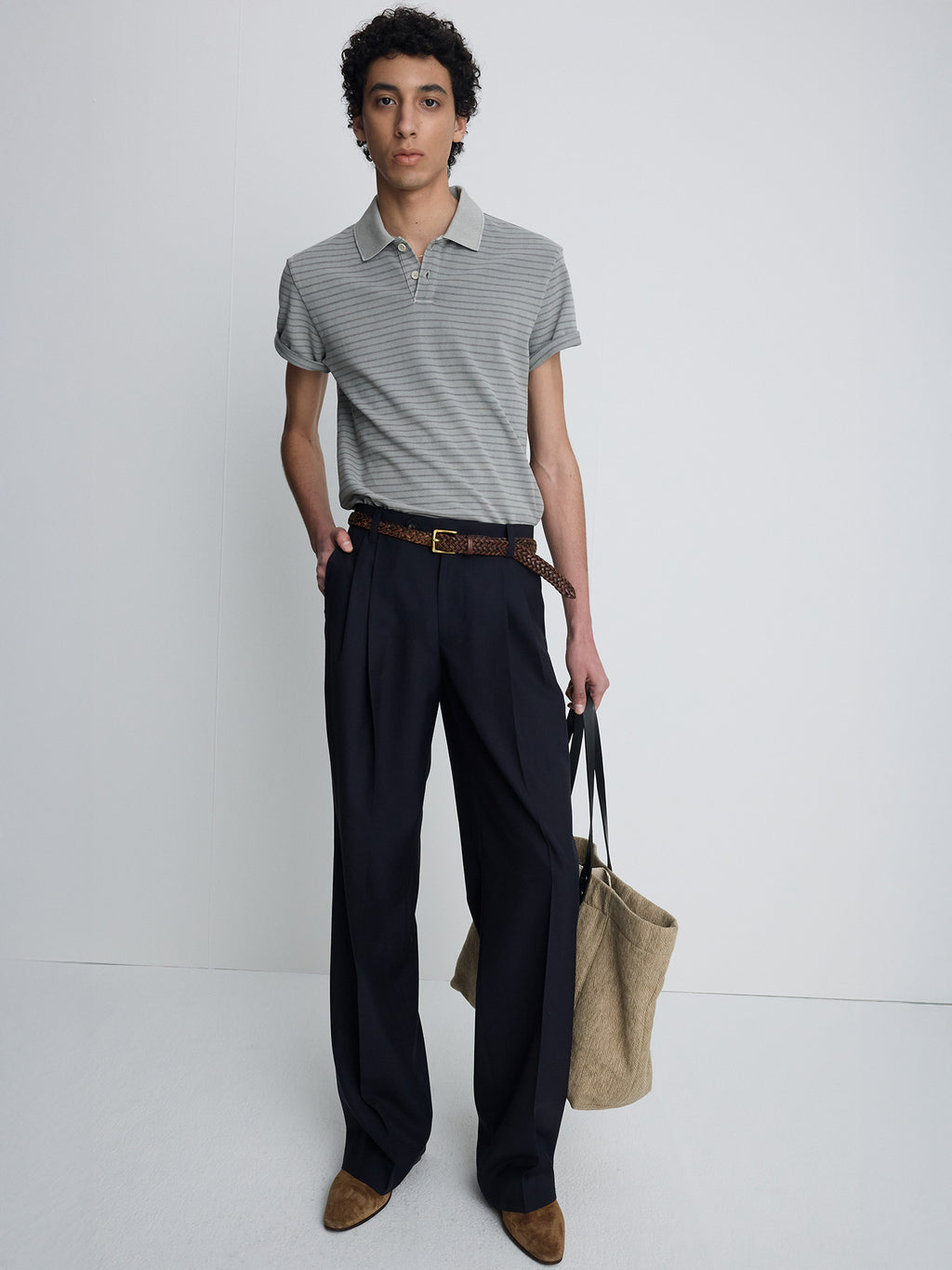 Tonywack - Garment Dyed Stripe Piqué Polo (Faded Grey) product image 1 | TRAB K-Fashion Australia