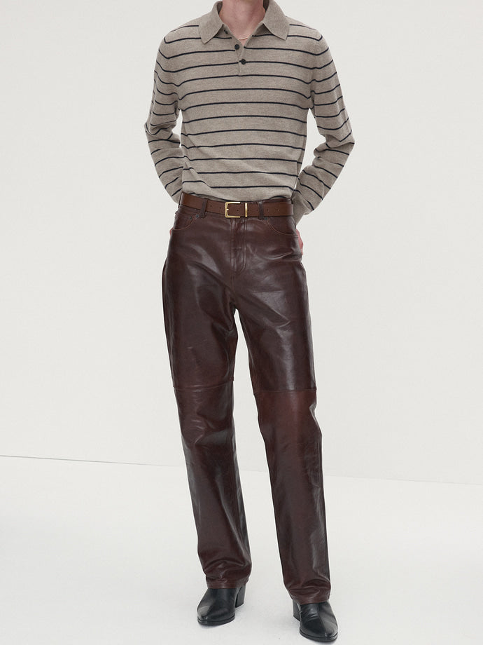 Tonywack - Super Fine Wool Stripe Polo Knit (Beige/Navy) product image 5 | TRAB K-Fashion Australia