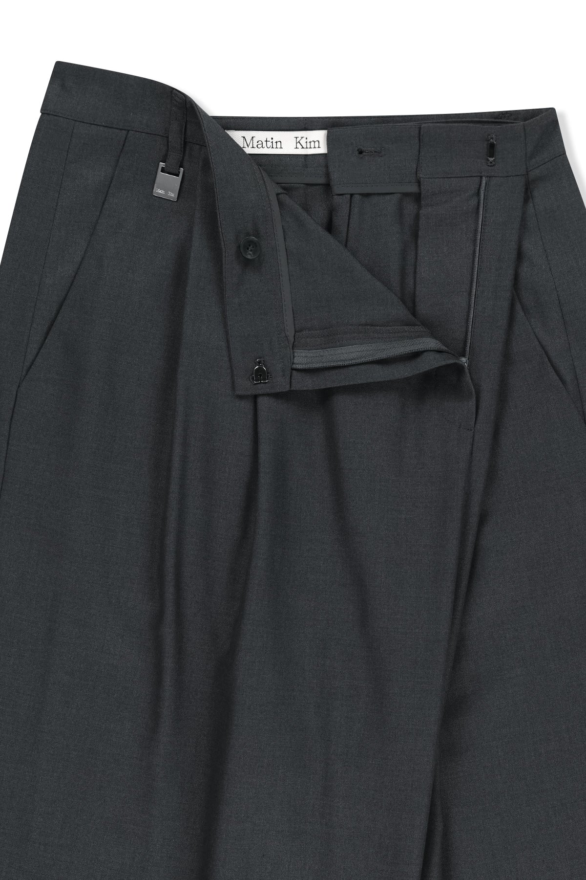 Matin Kim - Double Pleat Cross Waist Trousers (Charcoal) product image 4 | TRAB K-Fashion Australia