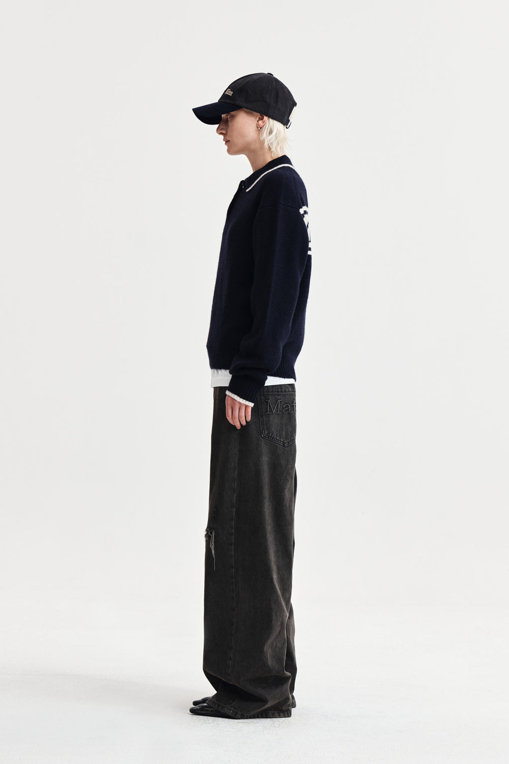 Matin Kim - Back Logo Collar Knit Top (Dark Navy) product image 6 | TRAB K-Fashion Australia