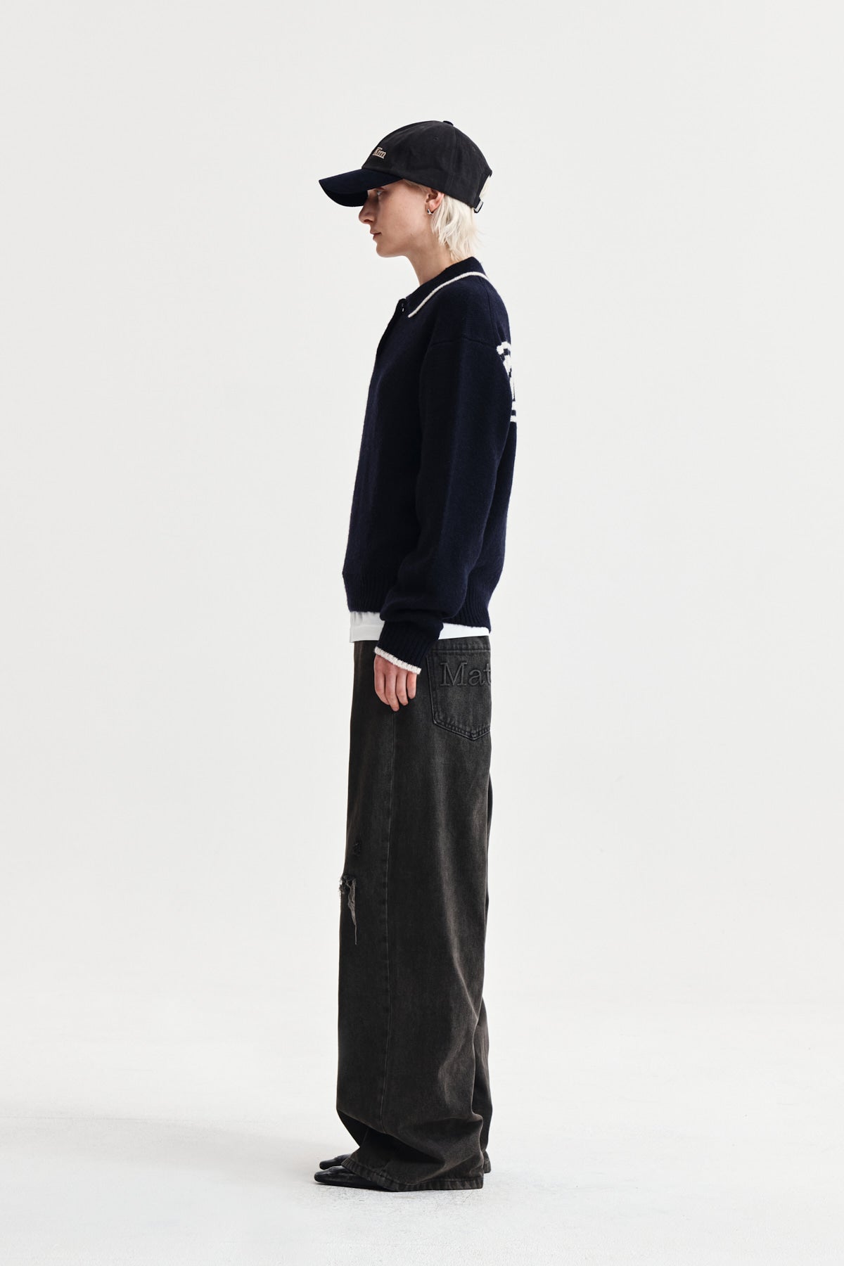 Matin Kim - Back Logo Collar Knit Top (Dark Navy) product image 6 | TRAB K-Fashion Australia