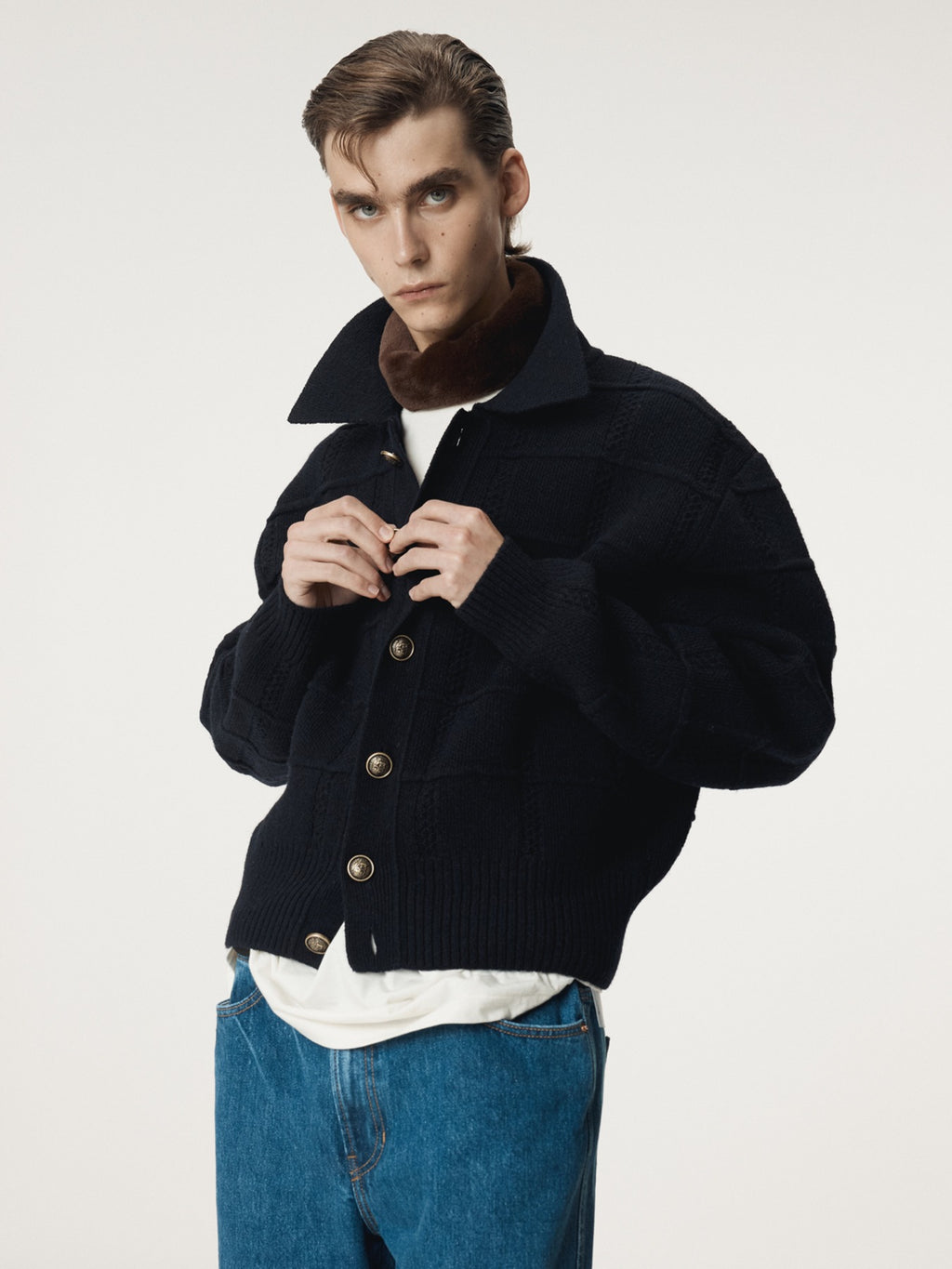Recto - Vintage Button Collar Cardigan (Dark Navy) product image 1 | TRAB K-Fashion Australia