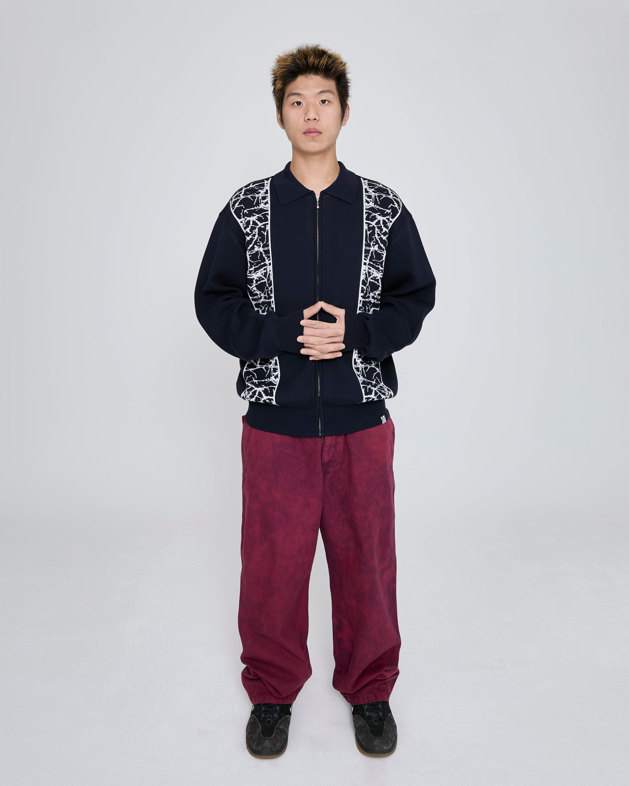 yeseyesee - Knit Zip Up Polo Cardigan (Navy) product image 7 | TRAB K-Fashion Australia
