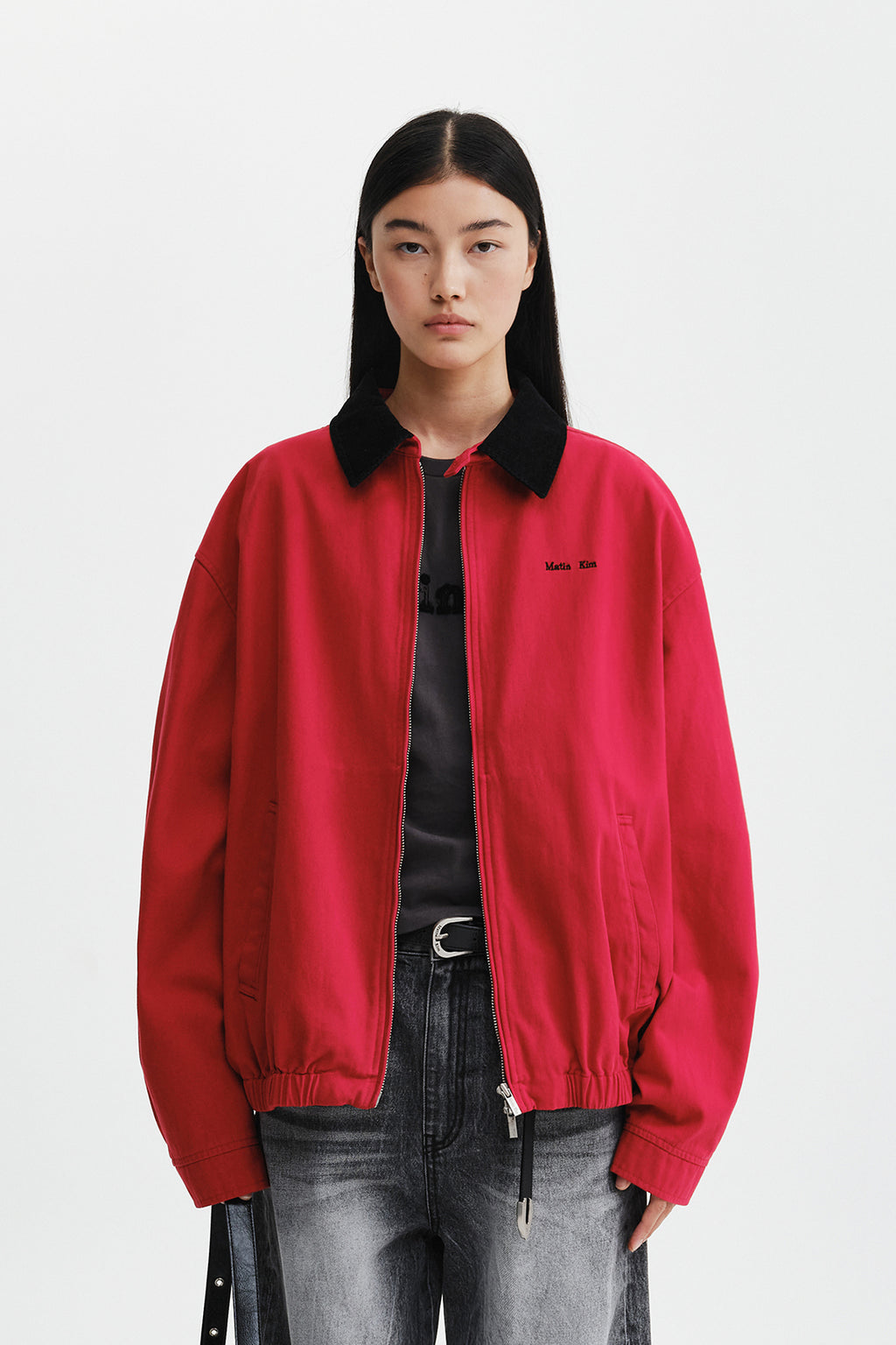 Matin Kim - Corduroy Contrast Trim Blouson Jumper (Red) product image 11 | TRAB K-Fashion Australia