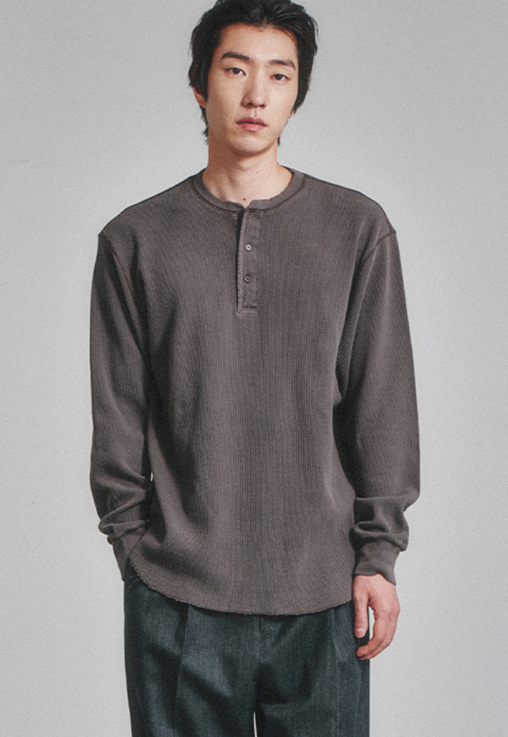 Art if acts - Garment Dyed Waffle Henley (Faded Charcoal) product image 5 | TRAB K-Fashion Australia