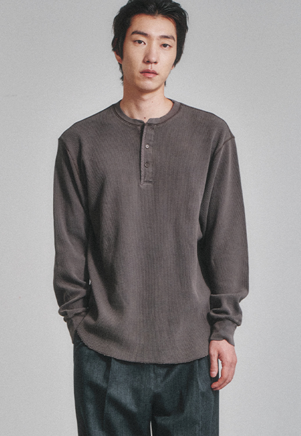 Art if acts - Garment Dyed Waffle Henley (Faded Charcoal) product image 5 | TRAB K-Fashion Australia