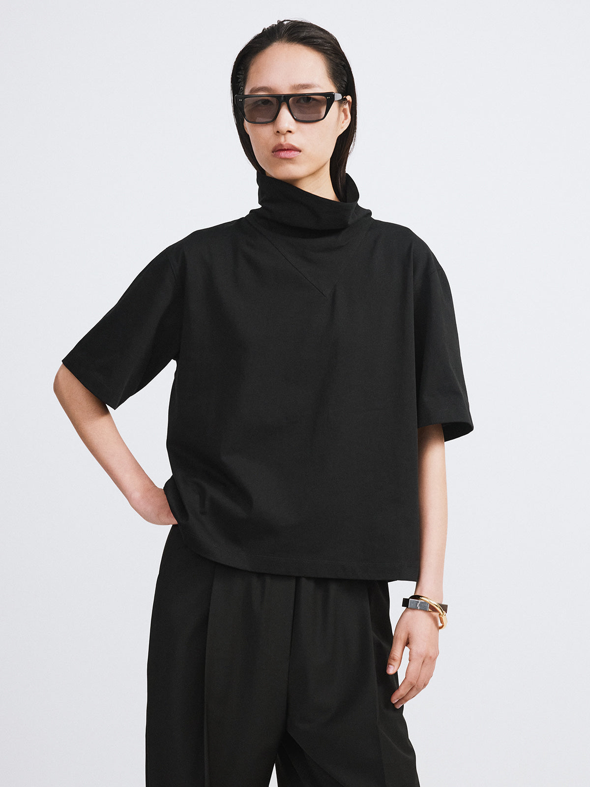 Recto - Scarf Neck Cotton Top (Charcoal Grey) product image 3 | TRAB K-Fashion Australia