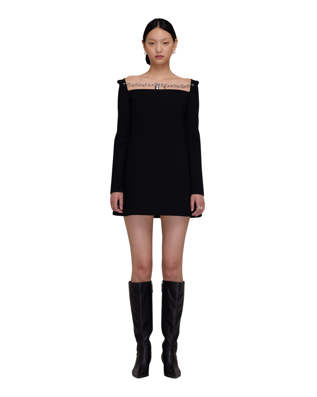 Kimhe Kim - Chain Detailed Sqaure Neck Mini Dress (Black) product image 1 | TRAB K-Fashion Australia