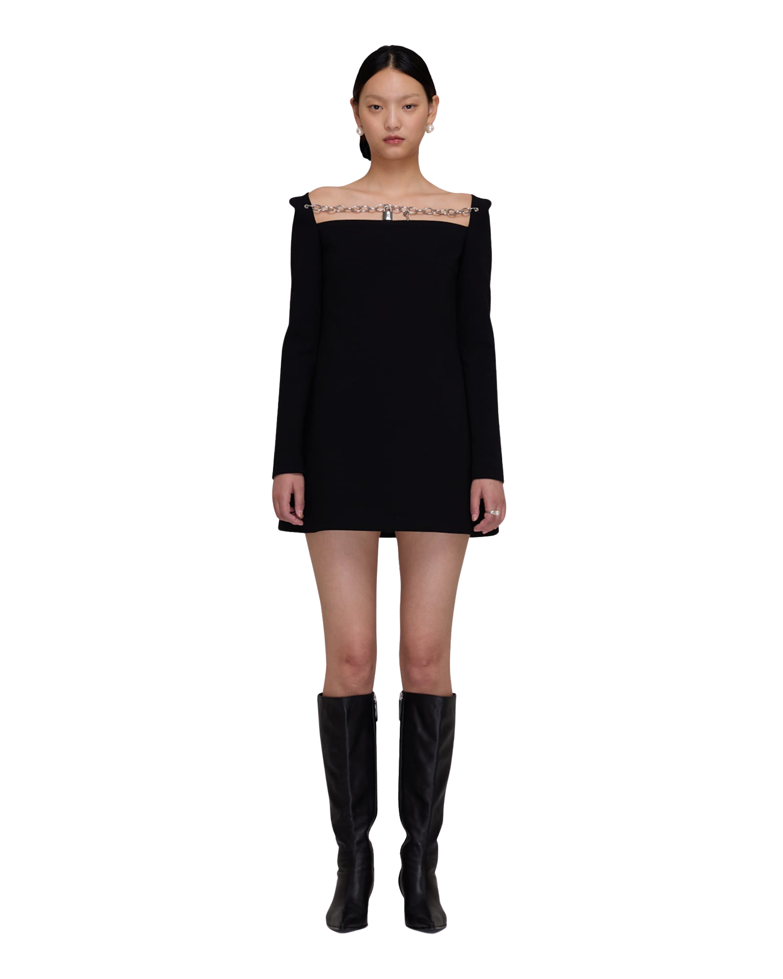 Kimhe Kim - Chain Detailed Sqaure Neck Mini Dress (Black) product image 1 | TRAB K-Fashion Australia