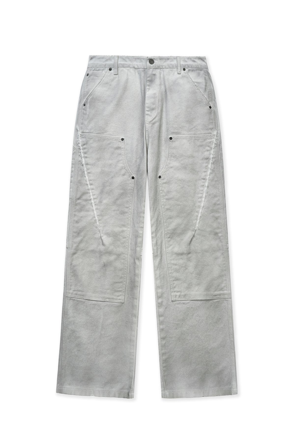 Matin Kim - Vintage Washed Double Knee Denim Pants (White) product image 1 | TRAB K-Fashion Australia