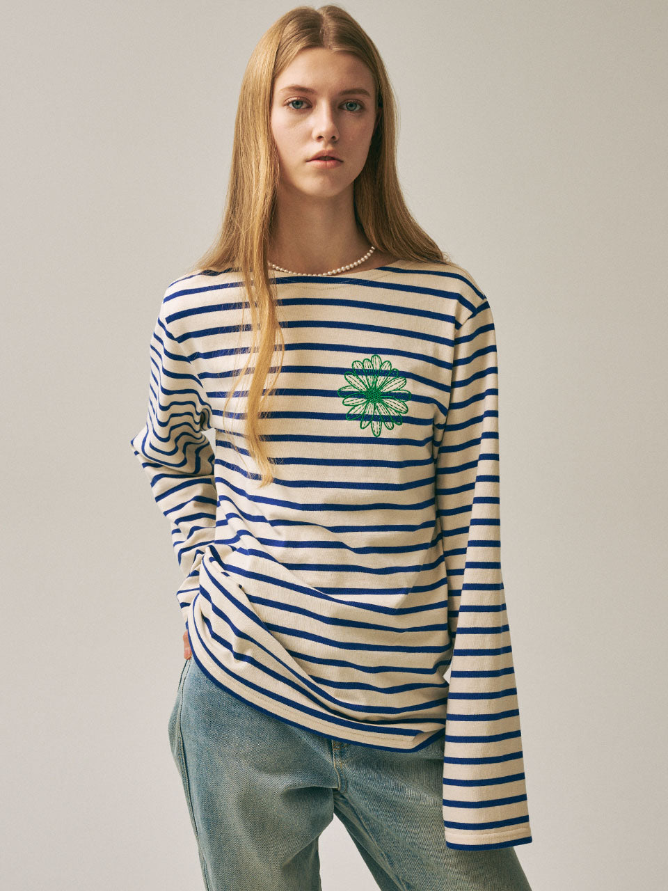 Mardi Mercredi - [Pre-Order – Ships June 10] Tshirt Long Sleeve Stripe (Blue Green) product image 1 | TRAB K-Fashion Australia
