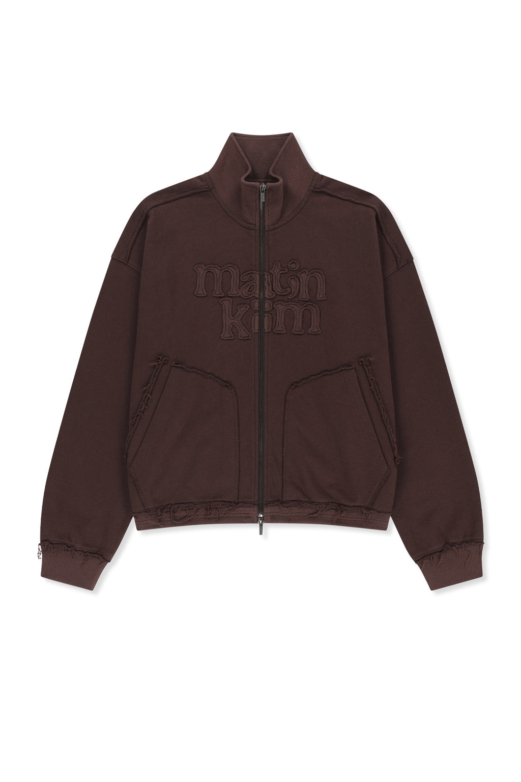 Matin Kim - [Pre-Order – Ships August 24] Mixed Waffle Applique Logo Zip Up (Brown) product image 1 | TRAB K-Fashion Australia