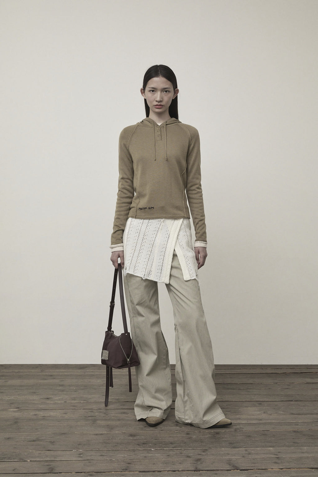 Matin Kim - Button Hoody Raglan Knit Top (Khaki) product image 9 | TRAB K-Fashion Australia