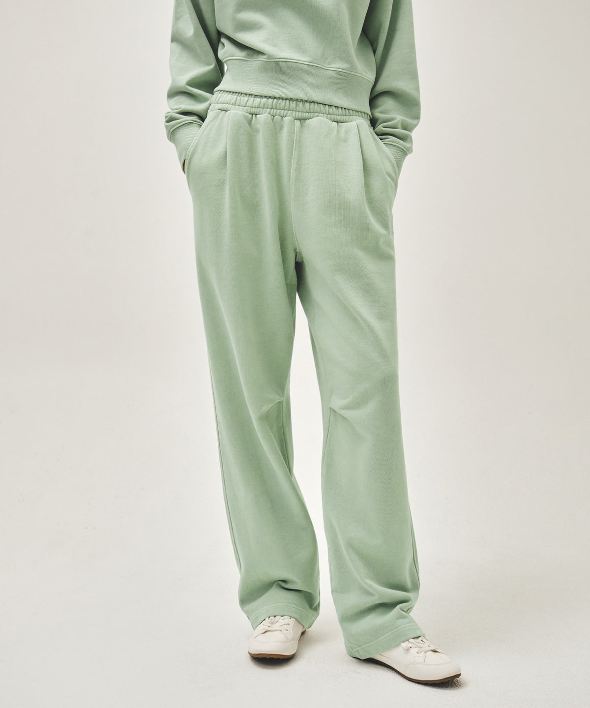 Marithe & Francois Girbaud - Outline Classic Logo Dyeing Tuck Wide Sweat Pants (Mint) product image 1 | TRAB K-Fashion Australia