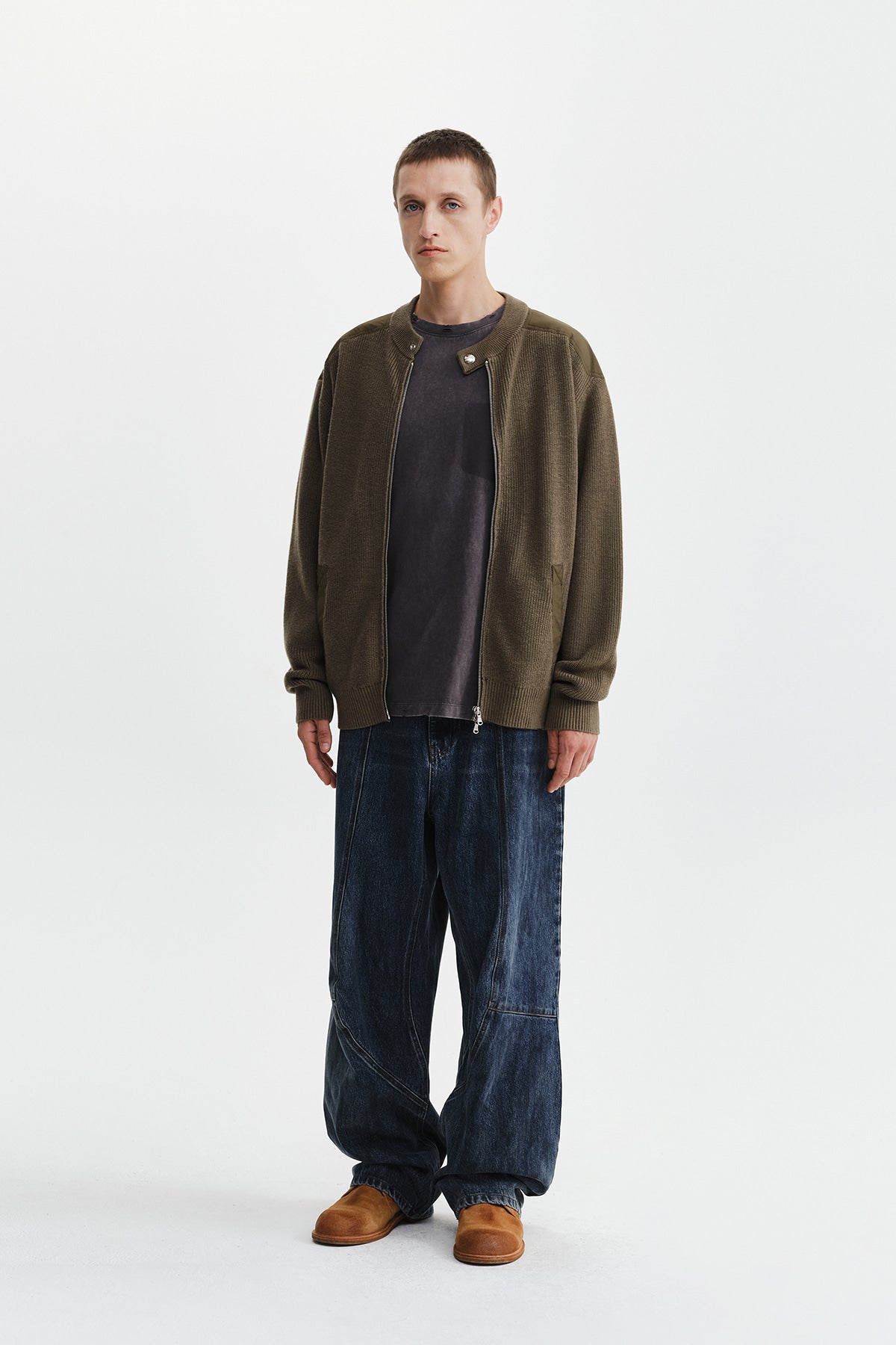 Matin Kim - Patch Detail Knit Zip Up (Khaki) product image 9 | TRAB K-Fashion Australia