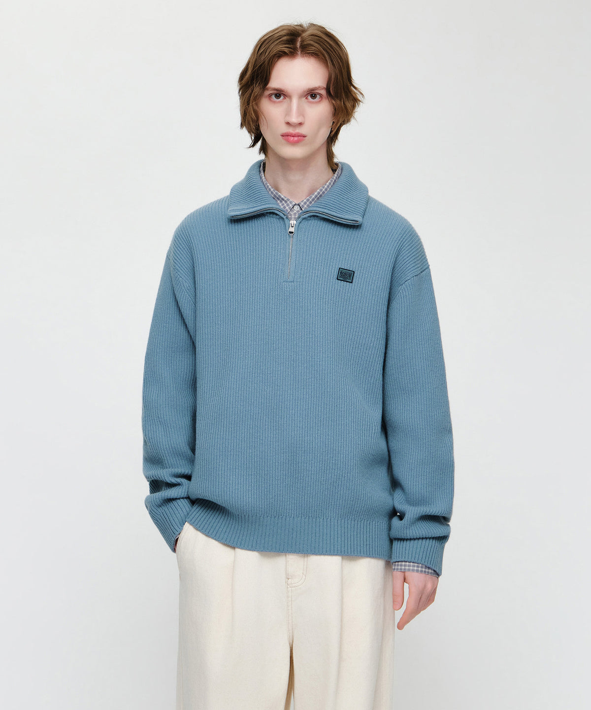 Marithe & Francois Girbaud - Small Classic Logo Oversized Half Zip-up Knit (Sky Blue) product image 1 | TRAB K-Fashion Australia