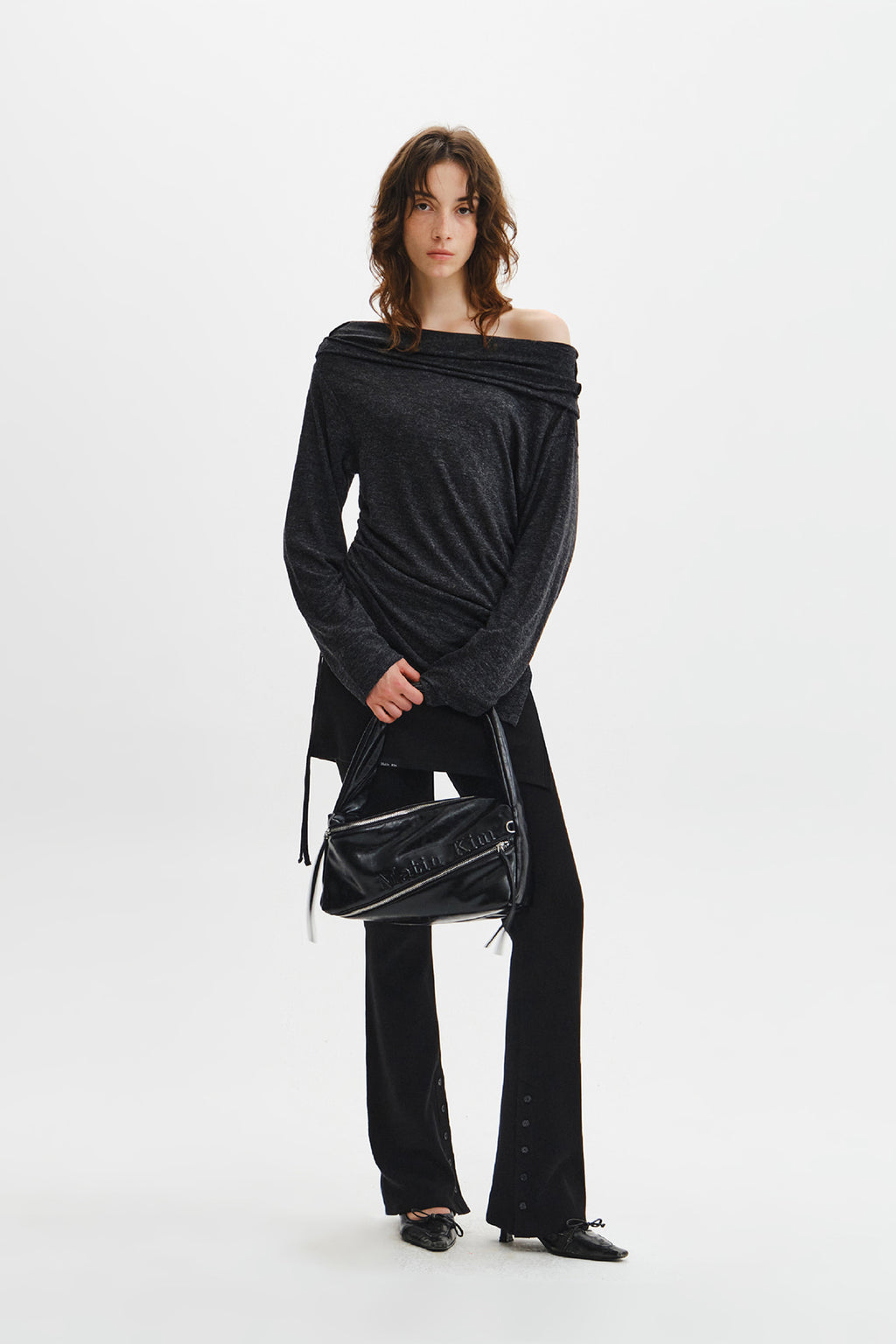 Matin Kim - Asymmetric Side Shirring Top (Charcoal) product image 11 | TRAB K-Fashion Australia
