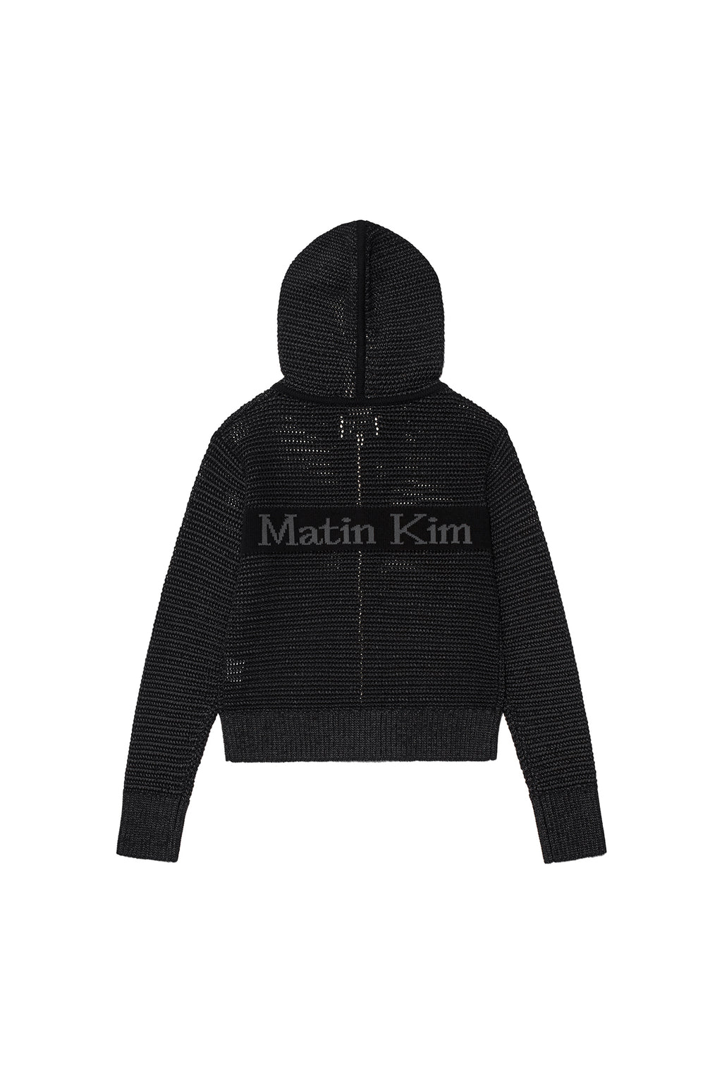 Matin Kim - Two Tone Mesh Knit Hoody Zip Up (Black) product image 2 | TRAB K-Fashion Australia