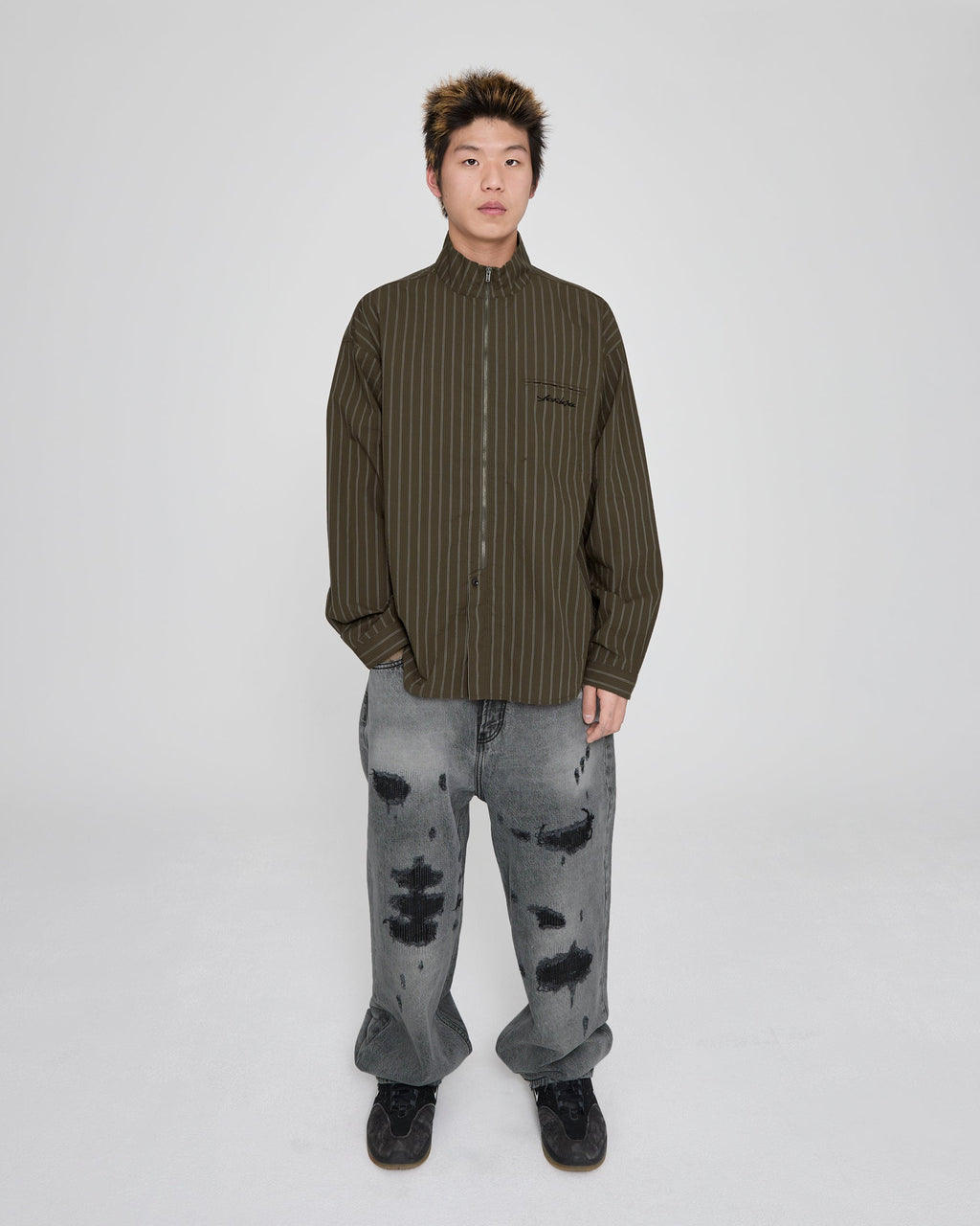 yeseyesee - Hi Neck Two Way Zip Up Shirt (Brown) product image 7 | TRAB K-Fashion Australia