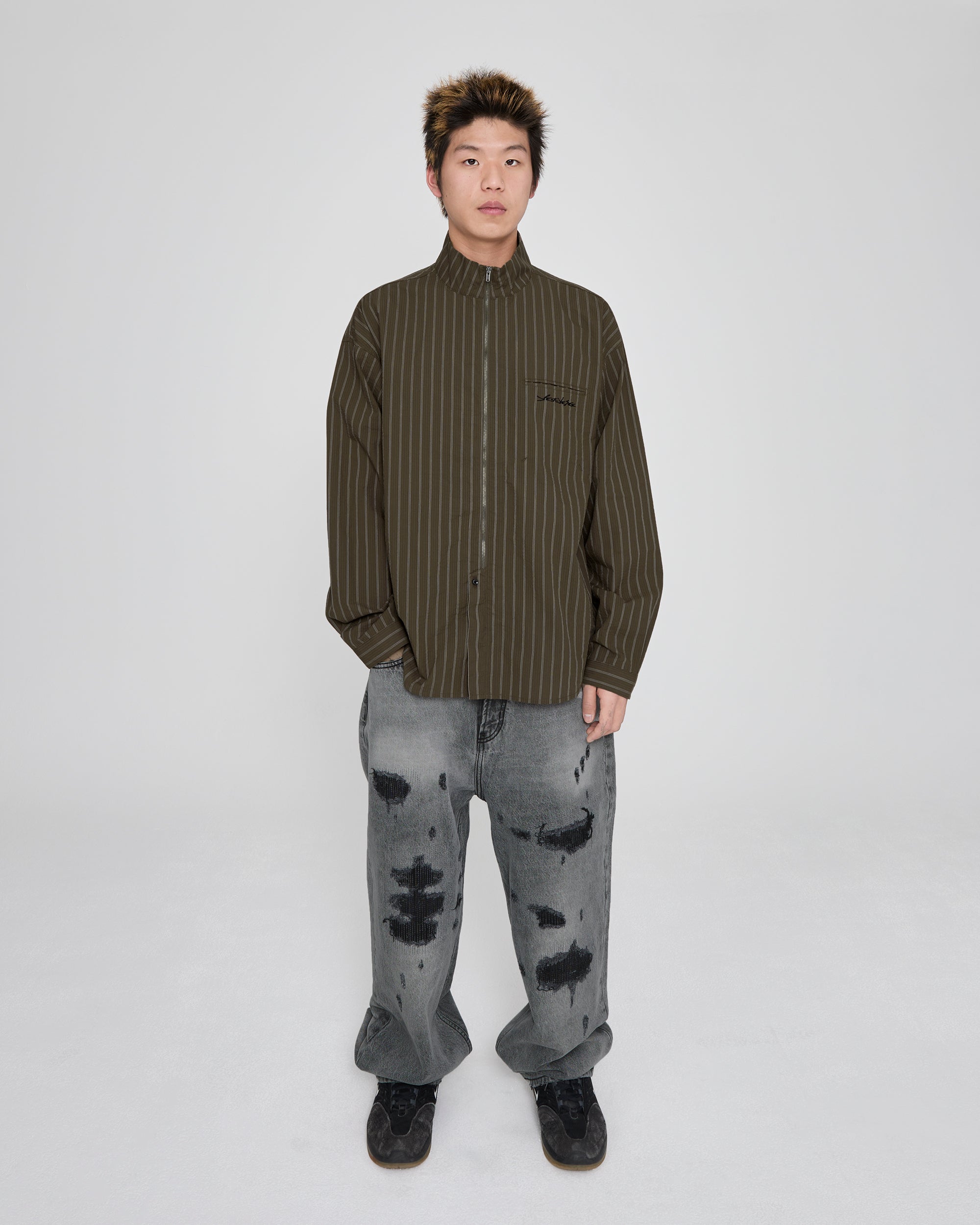 yeseyesee - Hi Neck Two Way Zip Up Shirt (Brown) product image 7 | TRAB K-Fashion Australia
