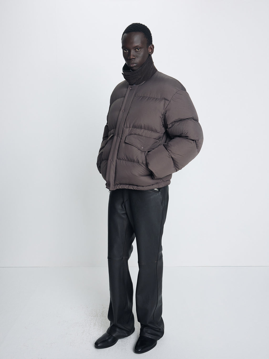 Tonywack - Leather Collar Down Puffer Blouson (Deep Brown) product image 5 | TRAB K-Fashion Australia