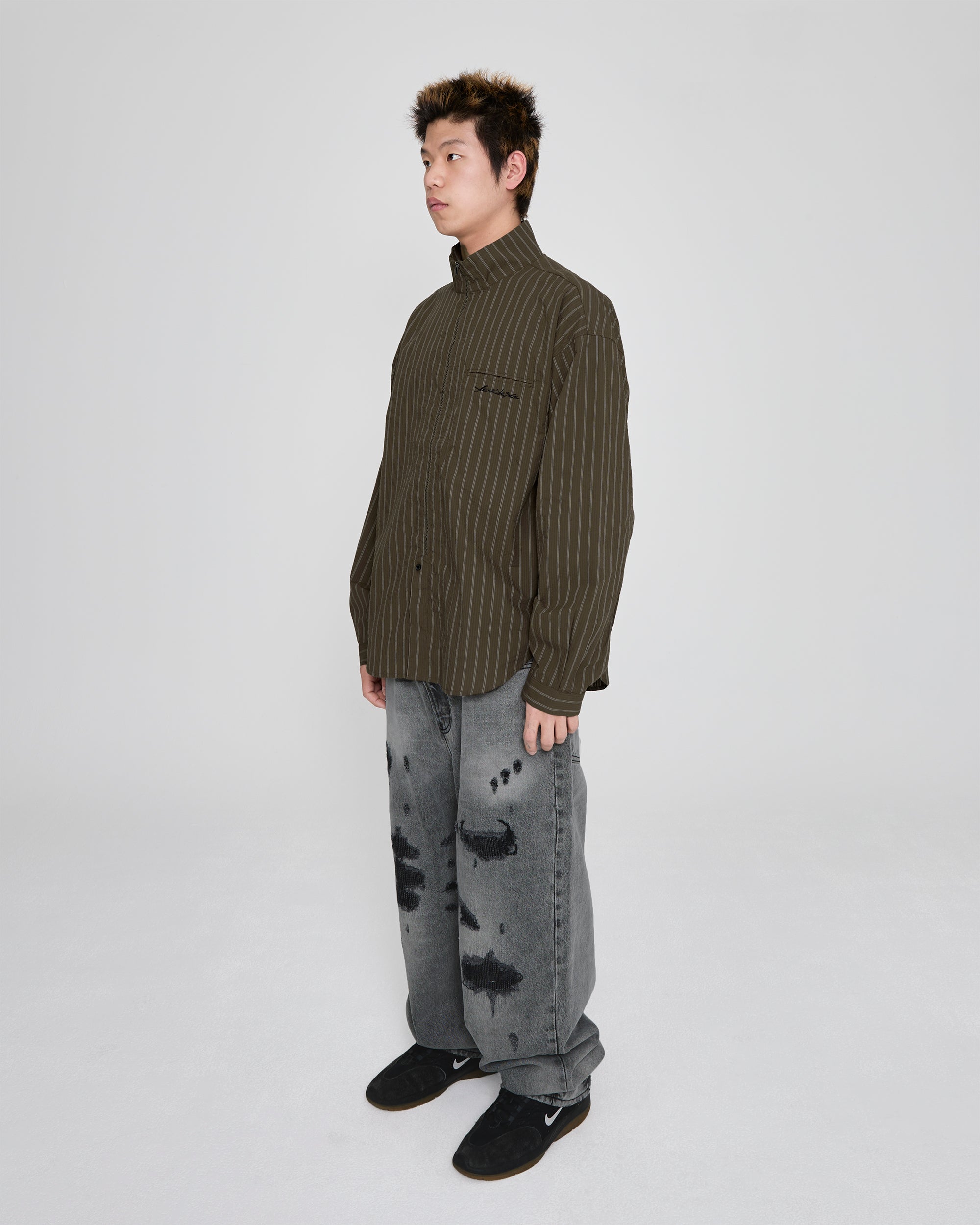 yeseyesee - Hi Neck Two Way Zip Up Shirt (Brown) product image 8 | TRAB K-Fashion Australia