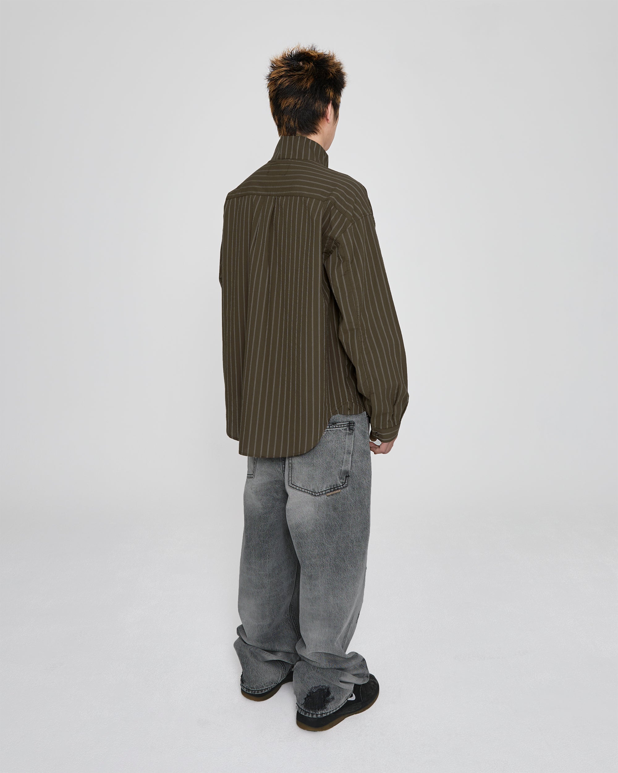 yeseyesee - Hi Neck Two Way Zip Up Shirt (Brown) product image 9 | TRAB K-Fashion Australia