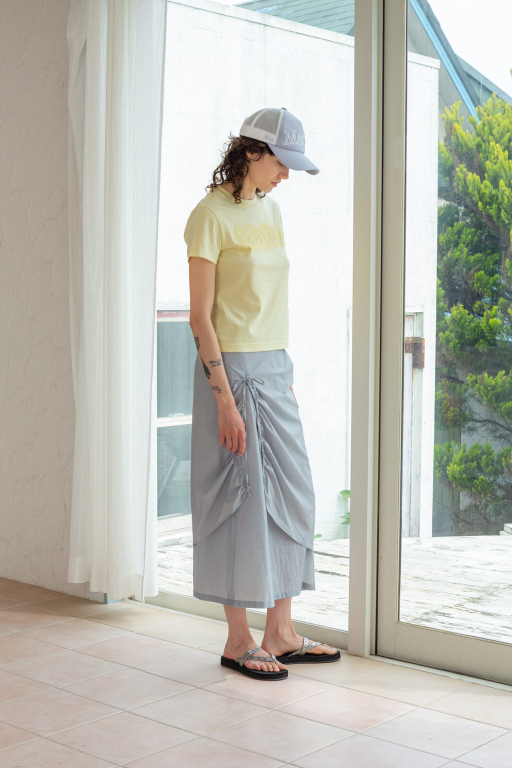 Matin Kim - Shirring Layered Maxi Skirt (Light Grey) product image 8 | TRAB K-Fashion Australia
