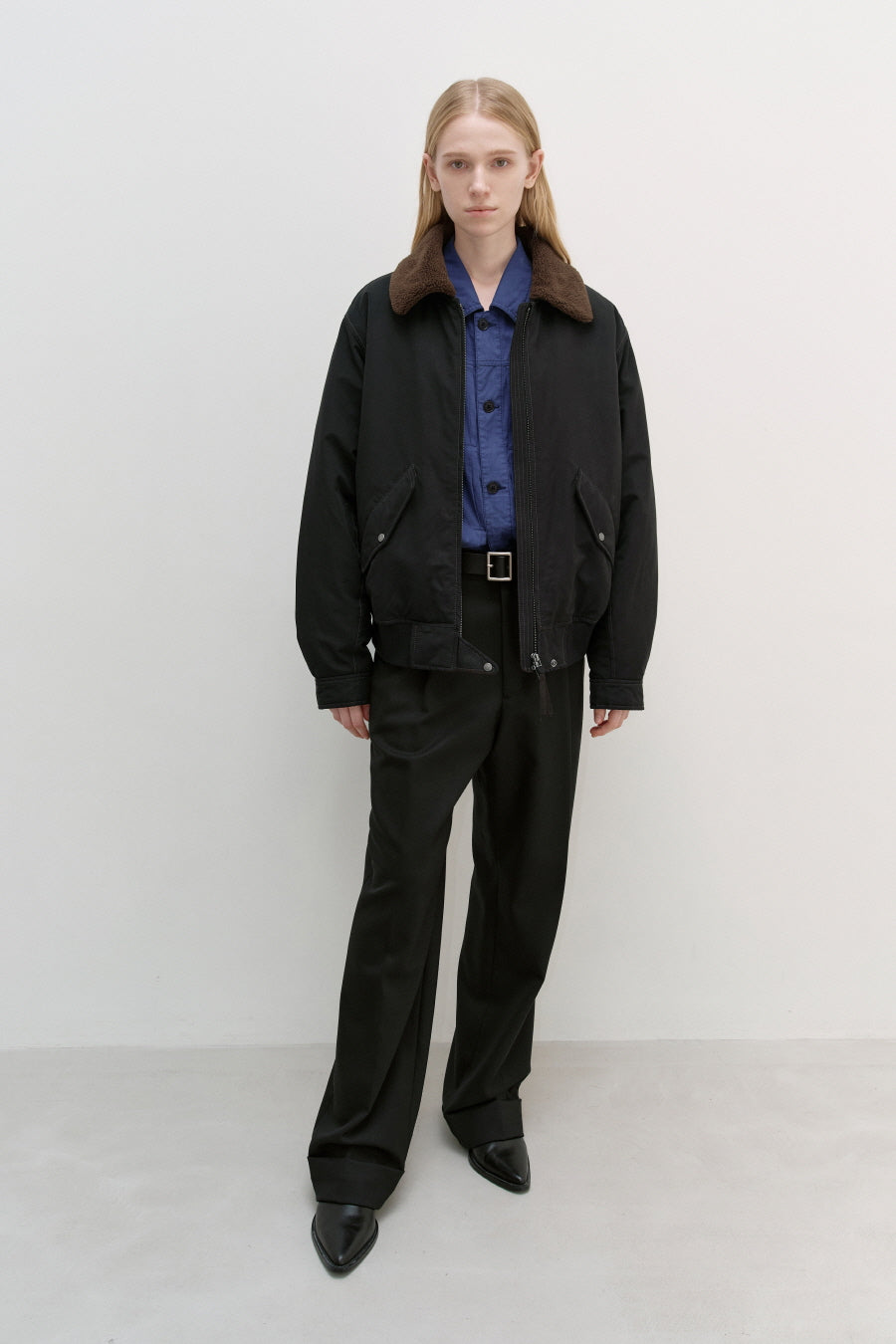 Insilence - W Washed Cotton Shearling Jacket (Black) product image 1 | TRAB K-Fashion Australia