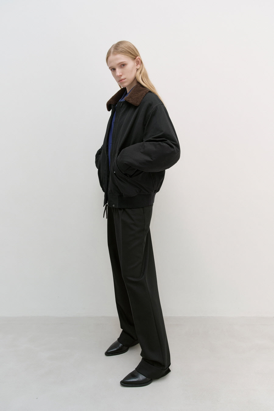 Insilence - W Washed Cotton Shearling Jacket (Black) product image 2 | TRAB K-Fashion Australia