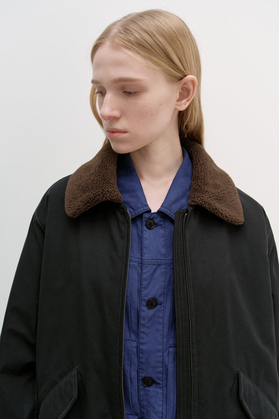 Insilence - W Washed Cotton Shearling Jacket (Black) product image 5 | TRAB K-Fashion Australia