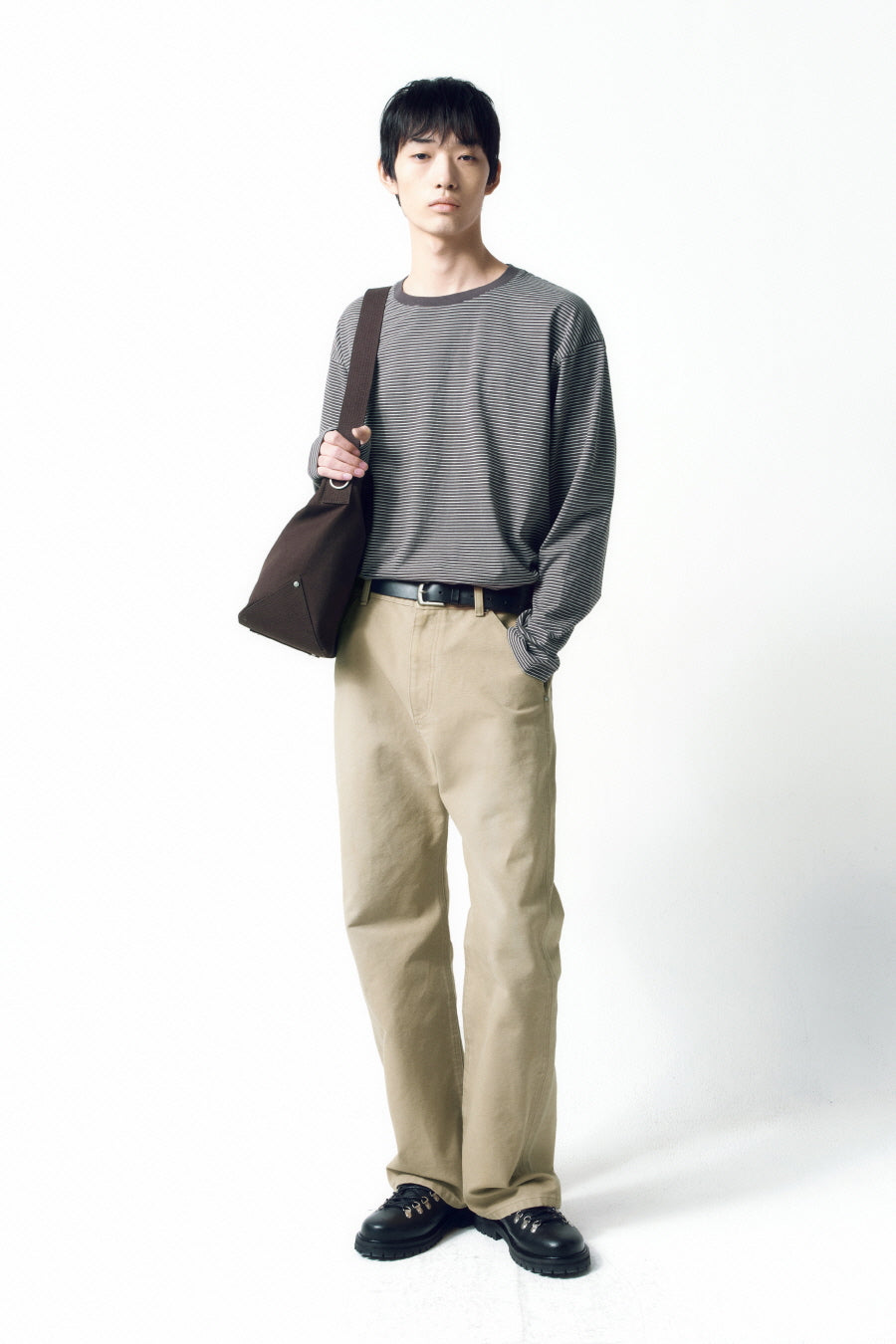 Insilence - Border Stripe Long Sleeve (Charcoal) product image 1 | TRAB K-Fashion Australia