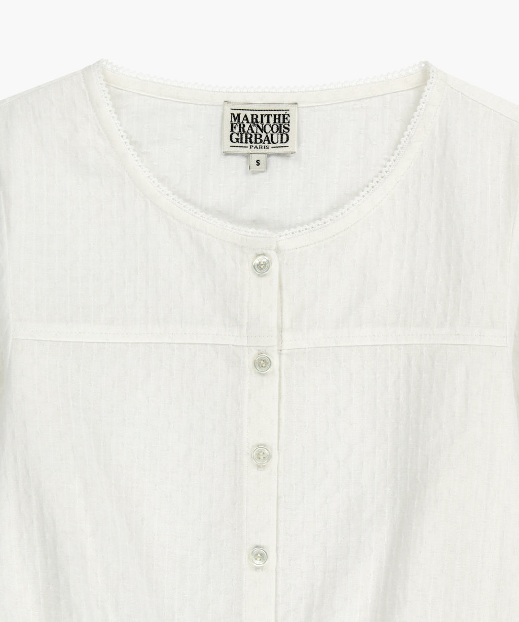 Marithe & Francois Girbaud - Lace Shirring Crop Blouse (White) product image 8 | TRAB K-Fashion Australia