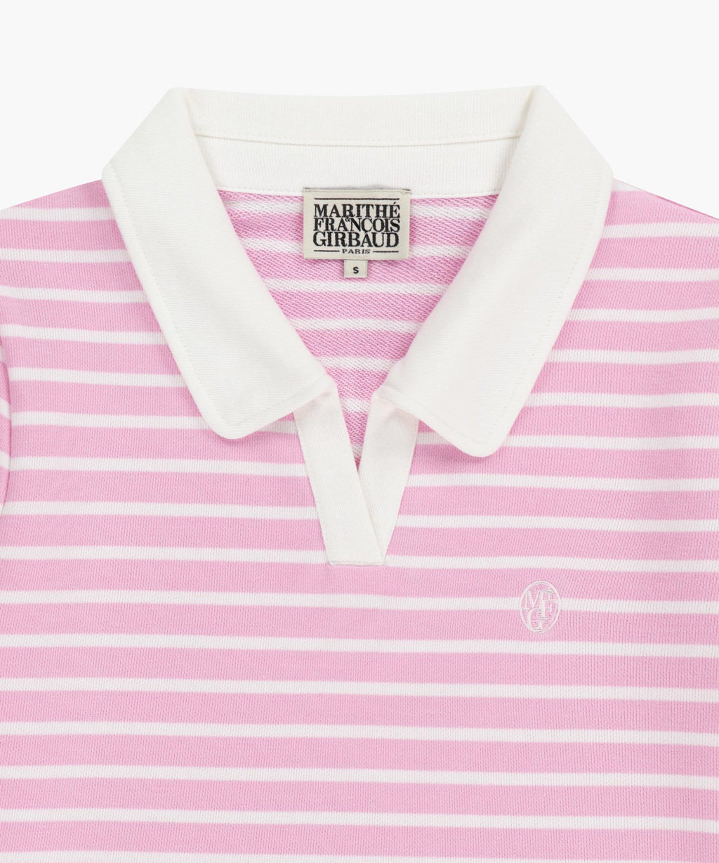 Marithe & Francois Girbaud - Collar Stripe Half Sleeve Crop Sweatshirt (Pink) product image 8 | TRAB K-Fashion Australia