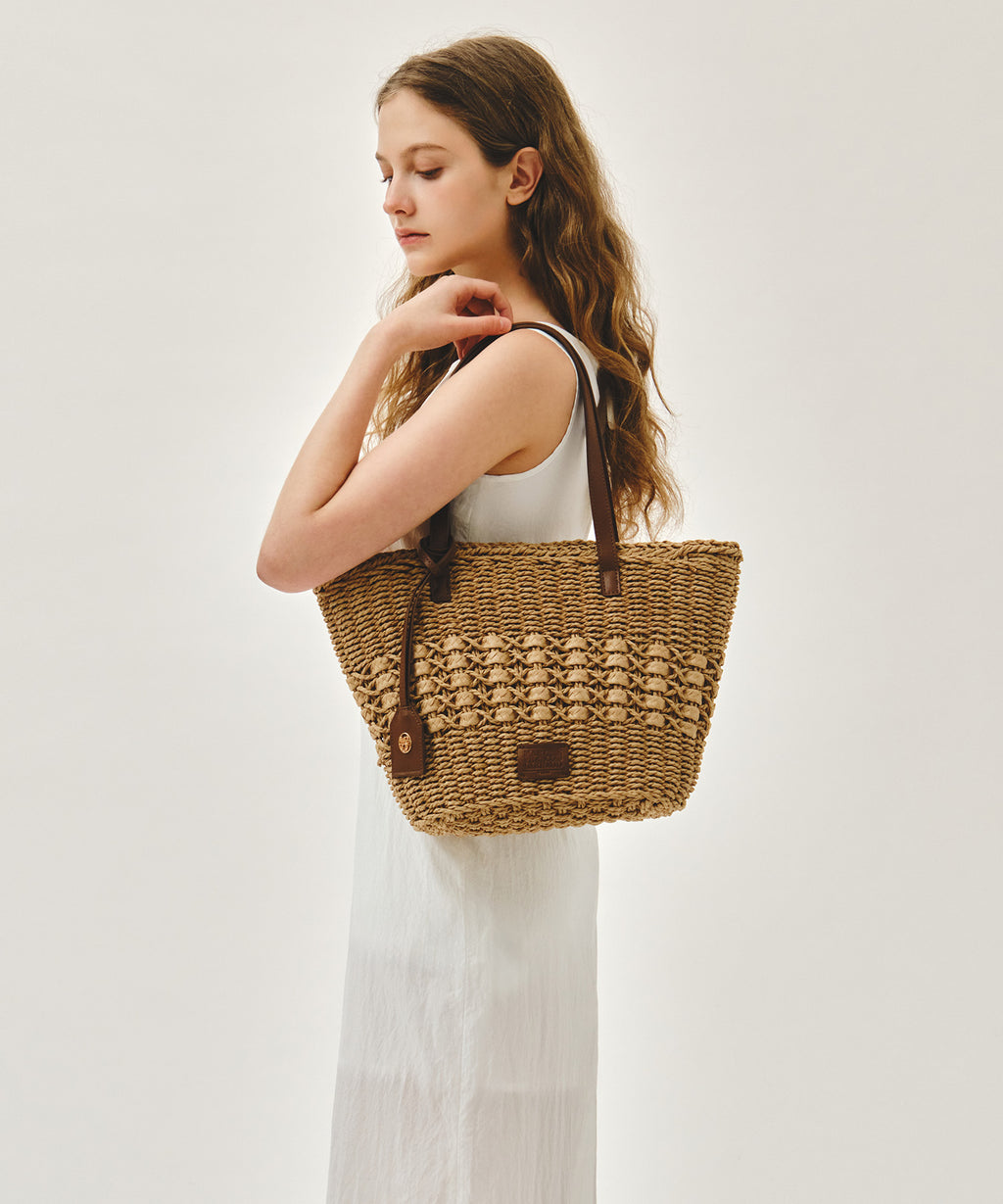 Marithe & Francois Girbaud - Classic Logo Basket Shoulder Bag (Beige) product image 10 | TRAB K-Fashion Australia