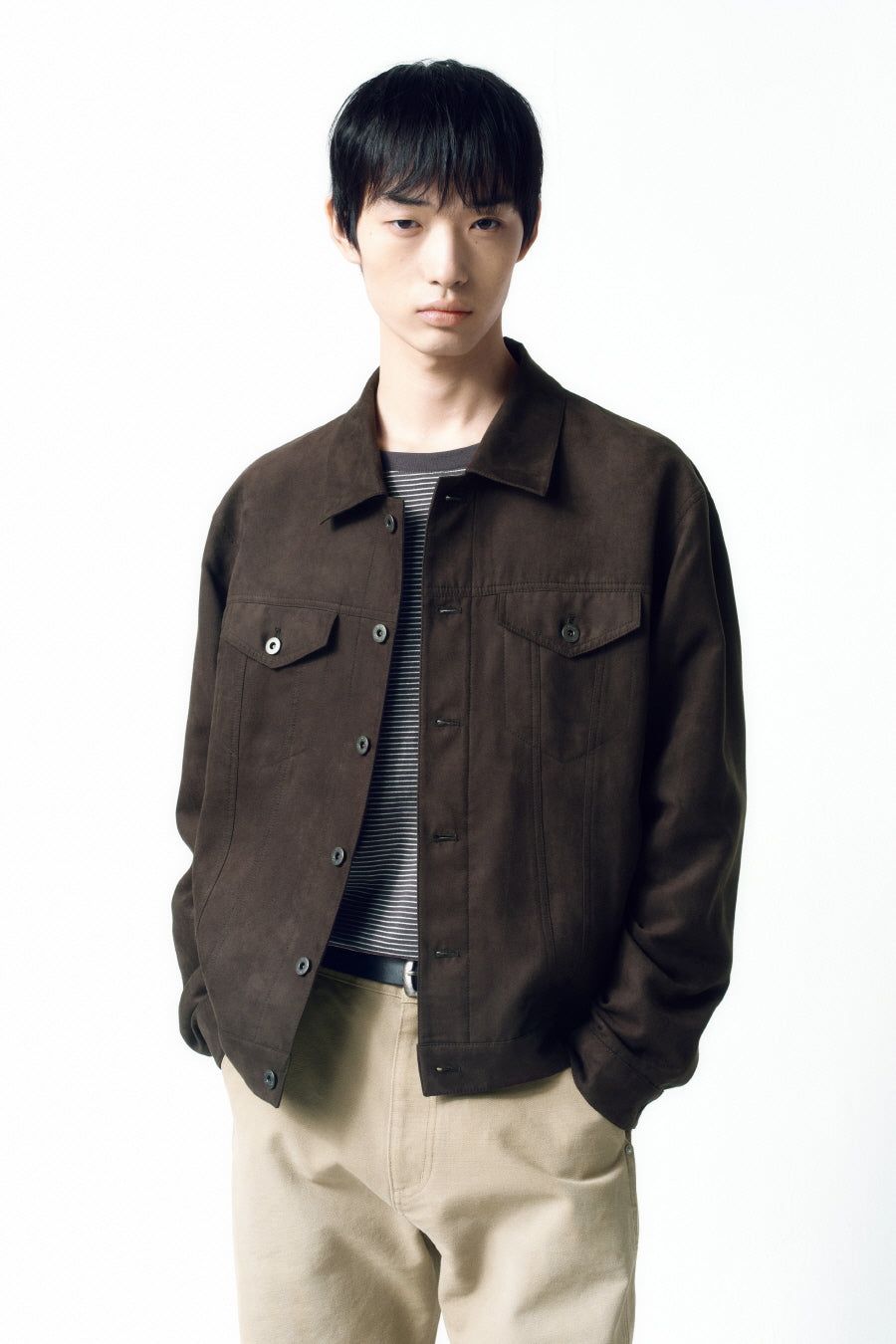 Insilence - Pou Suede Trucker Jacket (Brown) product image 2 | TRAB K-Fashion Australia