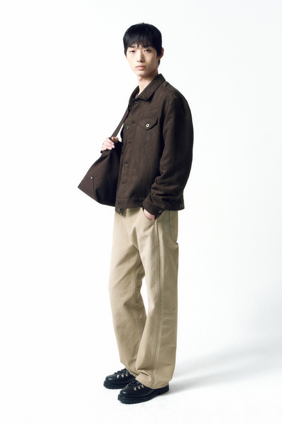 Insilence - Pou Suede Trucker Jacket (Brown) product image 3 | TRAB K-Fashion Australia