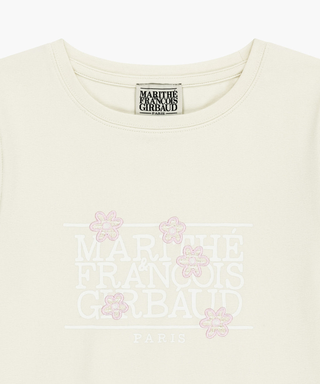 Marithe & Francois Girbaud - Flower Classic Logo Cap Sleeve Slim Crop Tee (Cream) product image 8 | TRAB K-Fashion Australia