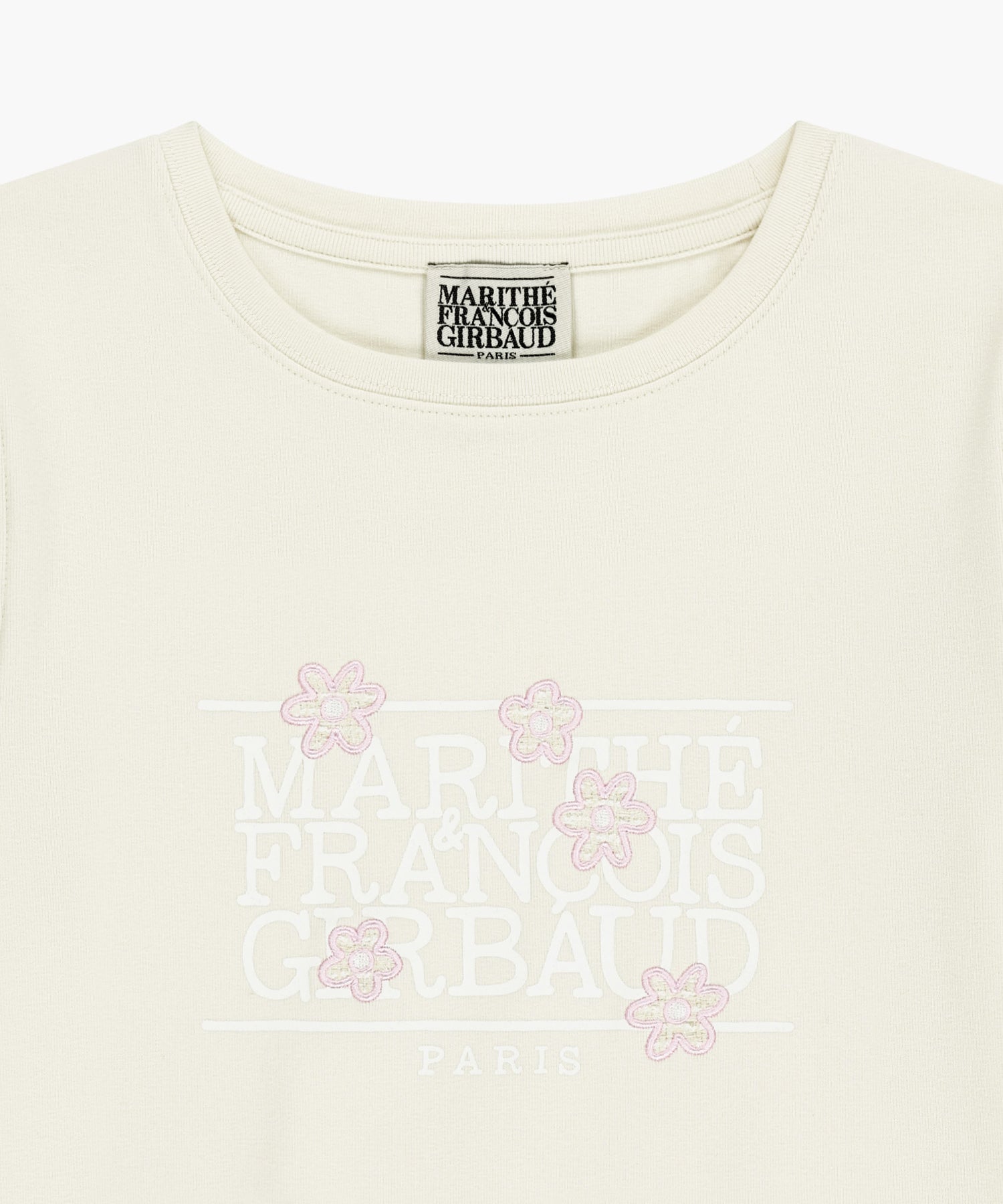 Marithe & Francois Girbaud - Flower Classic Logo Cap Sleeve Slim Crop Tee (Cream) product image 8 | TRAB K-Fashion Australia