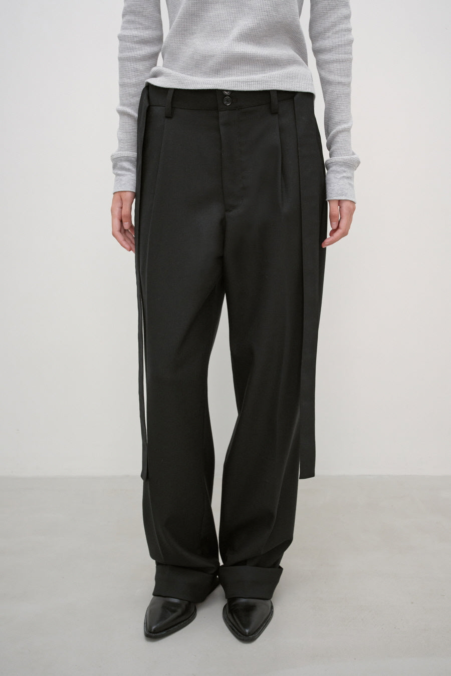 Insilence - Belted Turn-Up Slacks (Black) product image 2 | TRAB K-Fashion Australia