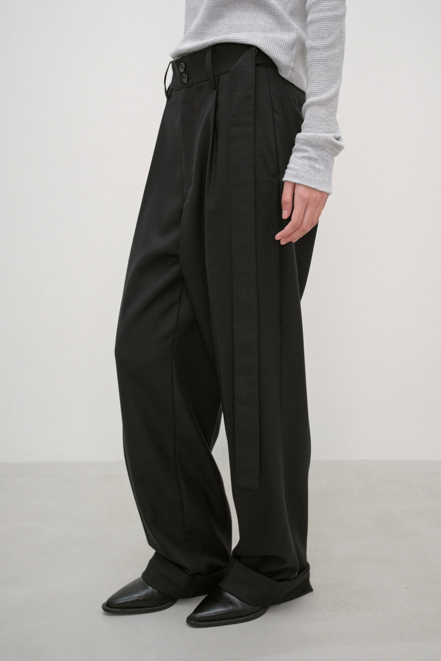 Insilence - Belted Turn-Up Slacks (Black) product image 5 | TRAB K-Fashion Australia