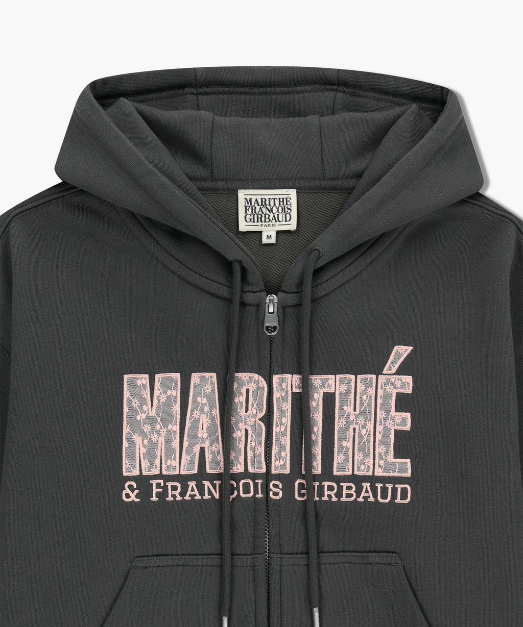 Marithe & Francois Girbaud - Lace Applique Crop Hoodie Zipup (Charcoal) product image 8 | TRAB K-Fashion Australia
