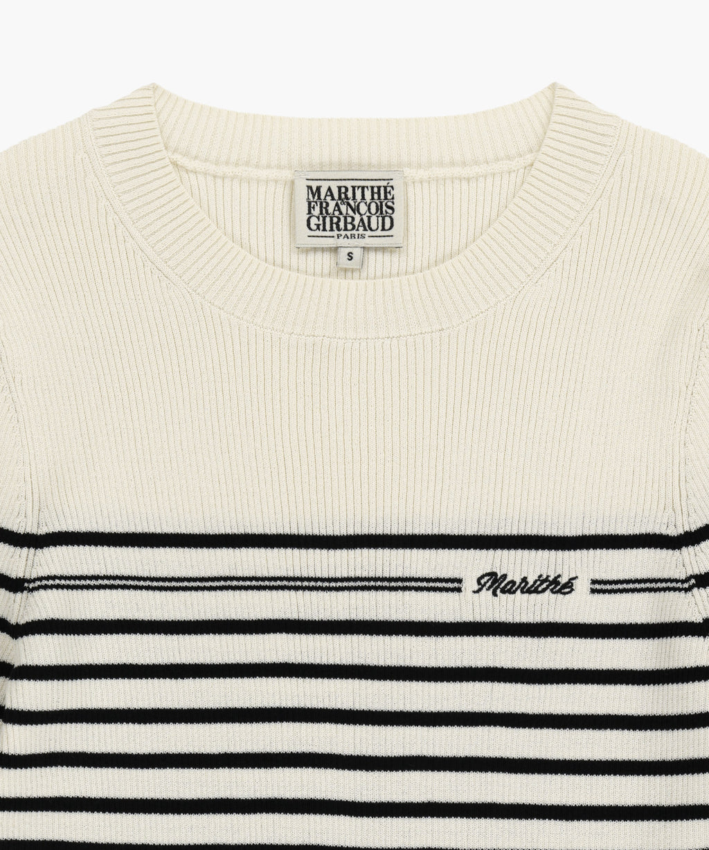 Marithe & Francois Girbaud - Ruffle Point Stripe Half Knit Pullover (Beige) product image 8 | TRAB K-Fashion Australia