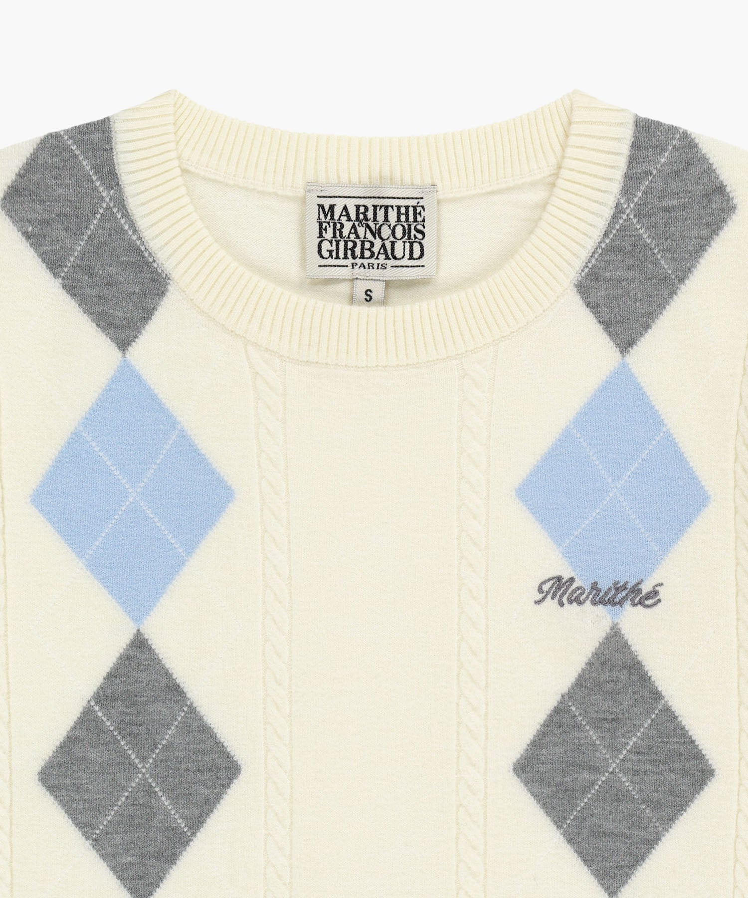 Marithe & Francois Girbaud - Argyle Cable Half Knit Pullover (Ivory) product image 8 | TRAB K-Fashion Australia